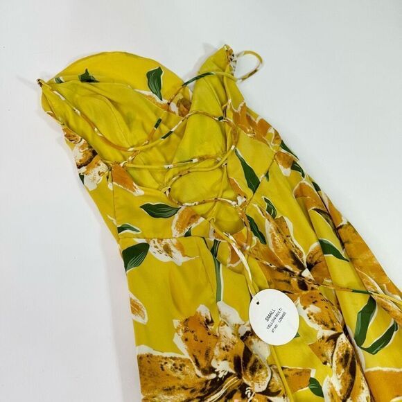 Luxxel Maxi Dress Women Small Yellow Floral Ruffle New Slit Open Back beachy - Picture 11 of 13